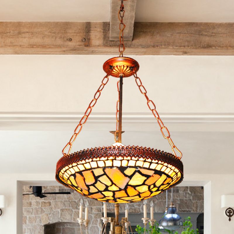 Rust 2-Head Hanging Lamp Baroque Hand Cut Glass Dome Shaped Chandelier Pendant Light