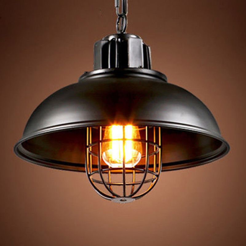 Luce a sospensione a sospensione in gabbia nera Luce industriale di ristorante in metallo a sospensione Luce soffitto