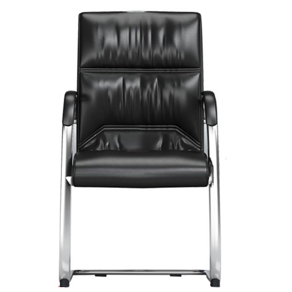 Modern No Wheels Desk Chair Faux Leather Black Mid-Back Chair