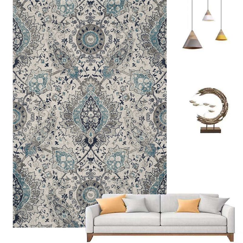 Solid Color Floral Print Rug Polyester Olden Carpet Non-Slip Backing Indoor Rug for Home Decoration