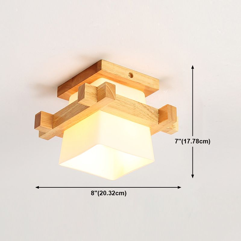 Wooden Ceiling Light Fixture Nordic Style Close to Ceiling Lighting in Beige