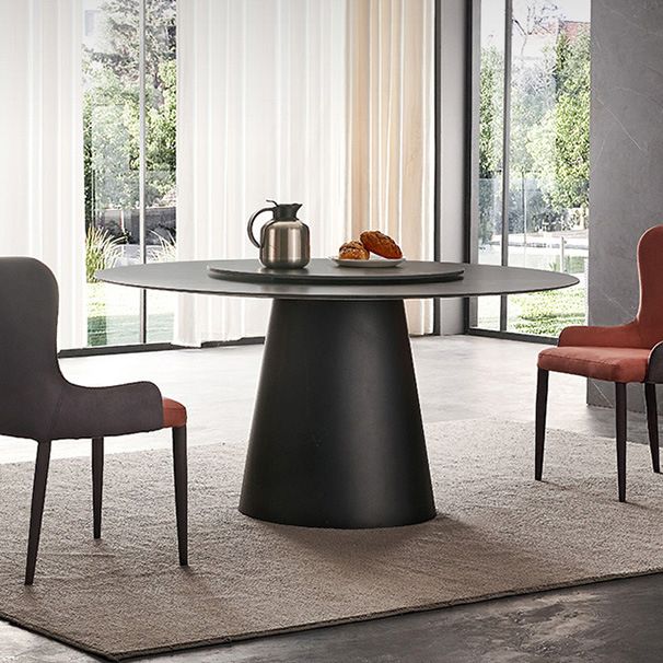 Round Dining Table Stone Top Dining Table in Black with Pedestal