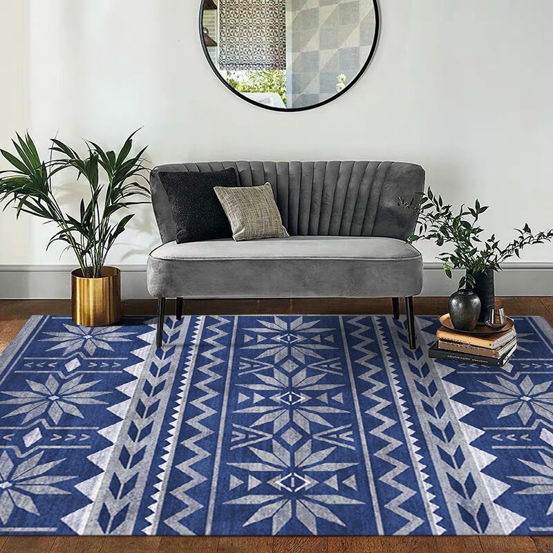 Natural Living Room Rug Multi-Color Geo Printed Area Carpet Synthetics Anti-Slip Backing Pet Friendly Indoor Rug