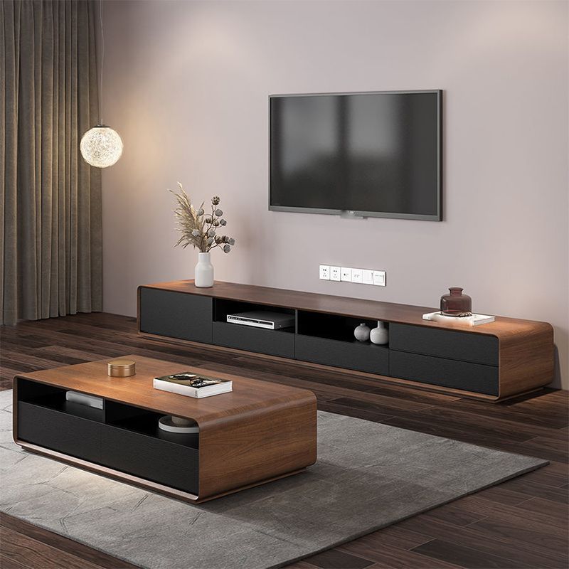 Contemporary TV Media Console Wooden TV Media Stand with 4 Drawers