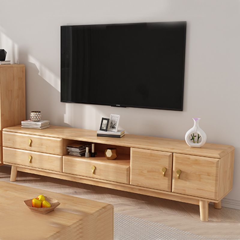 Scandinavian Wood TV Stand Console Open Storage TV Media Stand with Doors for Living Room