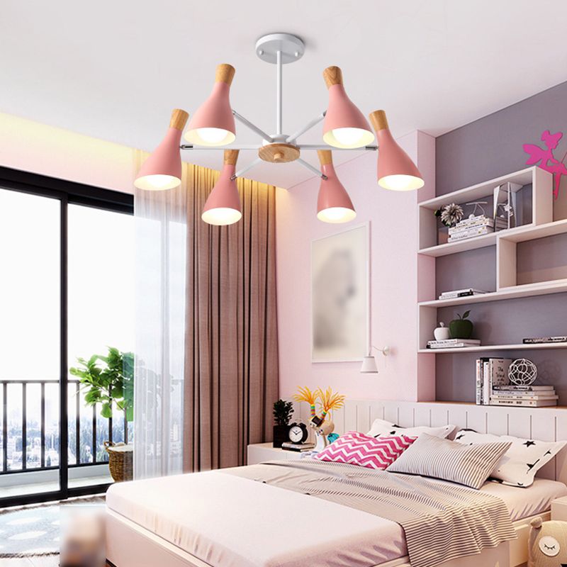 Multi Light Cone Hanging Chandelier Modern Macaron Style Metal Hanging Lamp for Restaurant