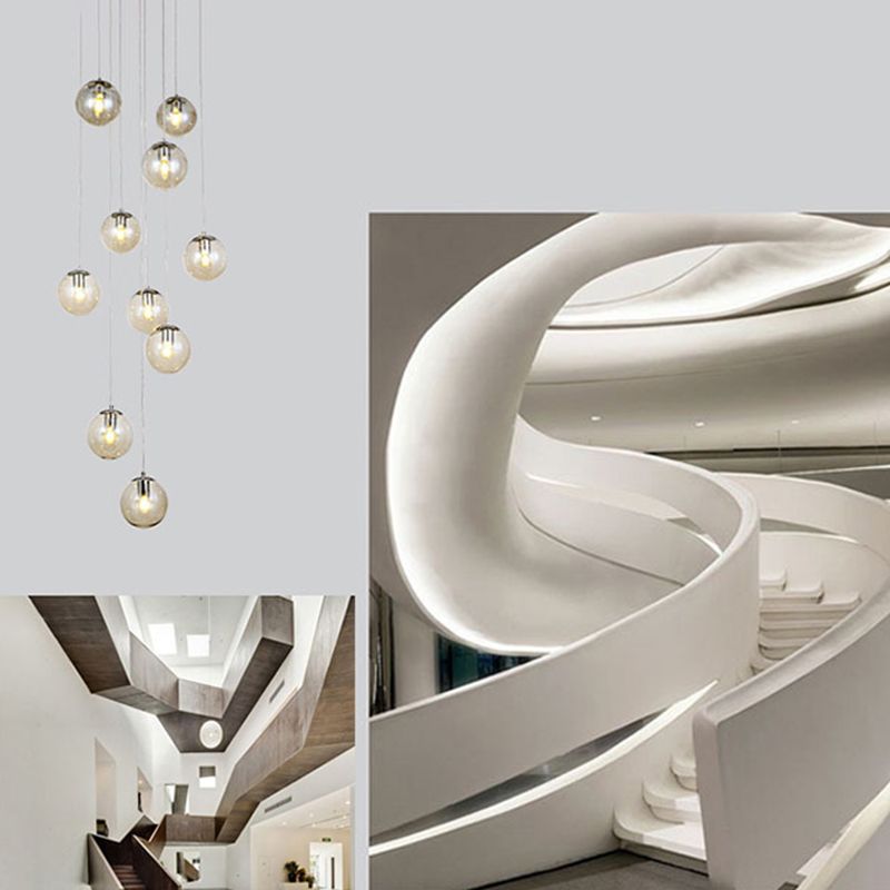 Coggac Glass Globe Soffitto a sospensione moderna 10 teste appese Luce per le scale a chiocciola