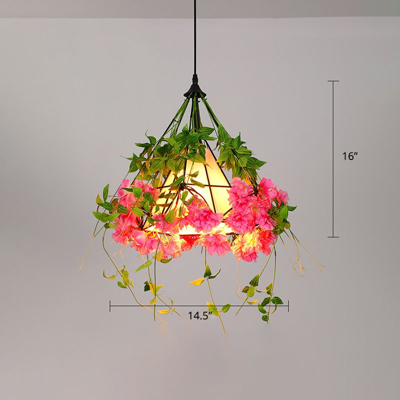 Industrieel ingelijste plafondlicht metallic hangend hanglamp met plantendecoratie voor restaurant