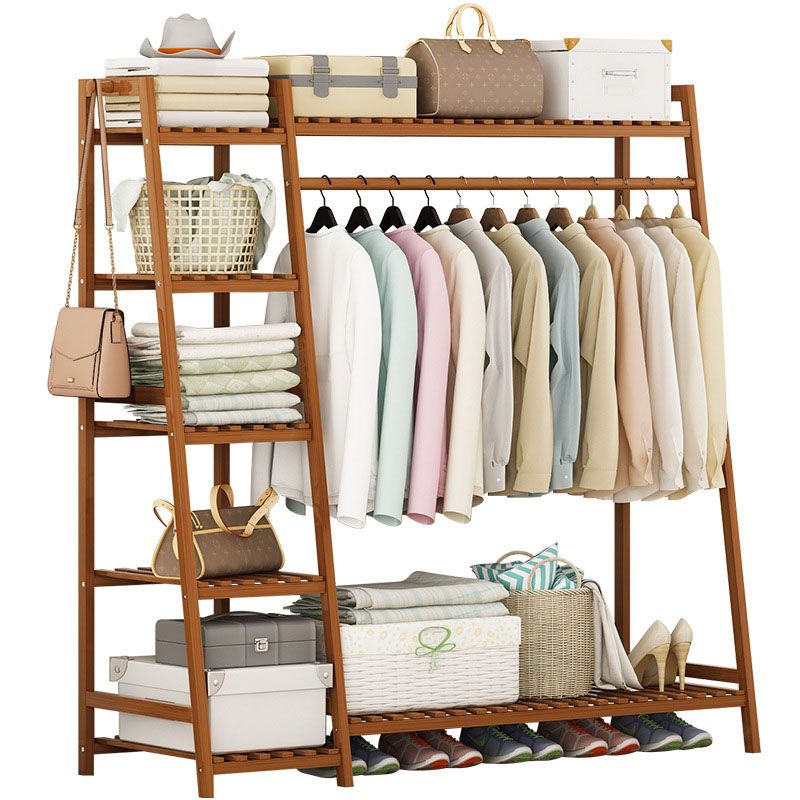 Modern Clothes Hanger Free Standing Wood Coat Rack with Storage Shelving