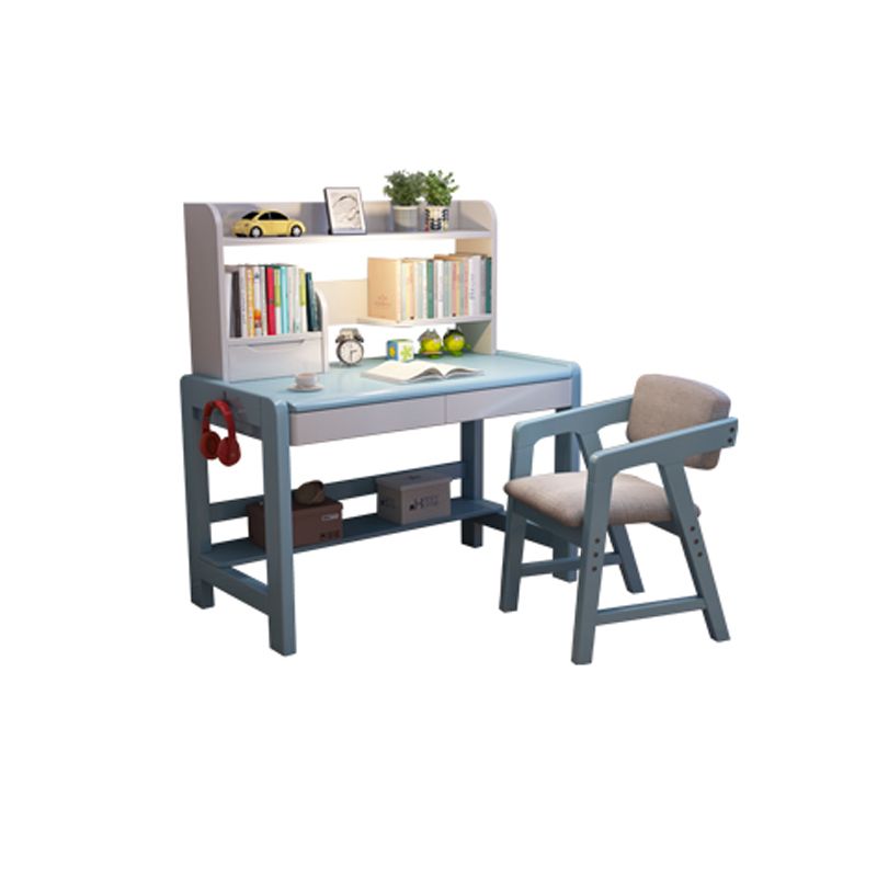 Adjustable Home Kids Desk Wood Writing Desk and Chair with Bookshelf