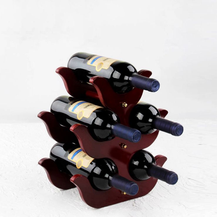 Mid-Century Modern Wine Bottle Rack Tabletop Solid Wood Bottle Holder in Torched Brown