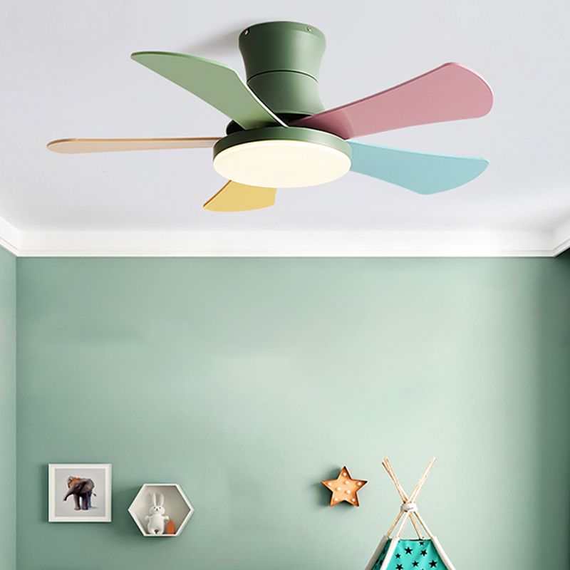 Metal Colorful LED Flush Mount Fan Lamp 3 Gears Children Ceiling Fan Light for Living Room