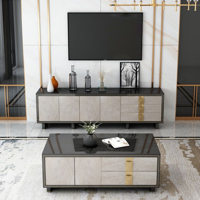 Contemporary Media Console Wooden TV Stand Console with Drawers