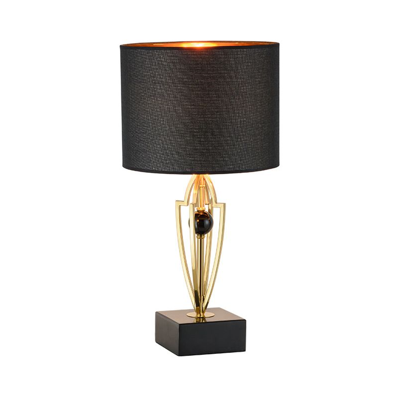 Contemporary 1 Light Nightstand Light Black Drum Night Table Lamp with Fabric Shade