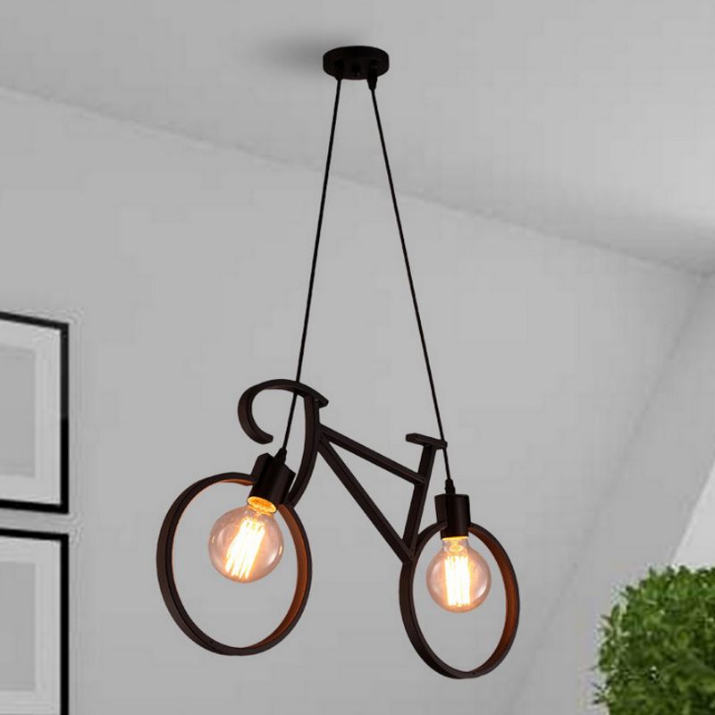 Bicycle Boys Bedroom Multi Light Pendant Industrial Iron 2 Heads Black/White Ceiling Hang Lamp, 20.5"/24.5" W