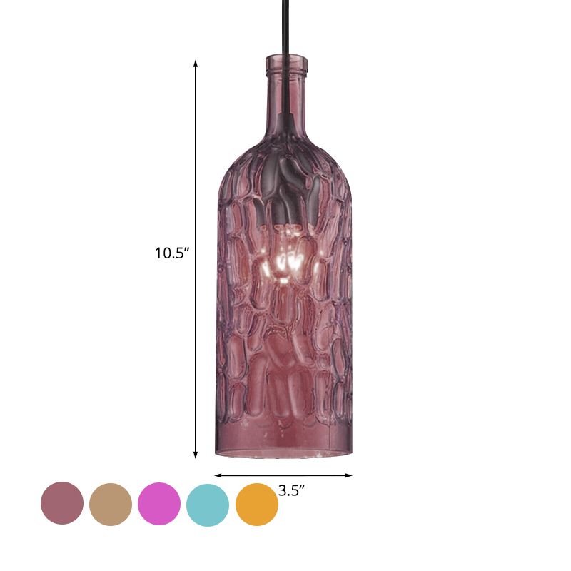 Dimpled Glass Bottle Shade Hanging Fixture Vintage Style 1 Light Living Room Pendant Light in Yellow/Brown