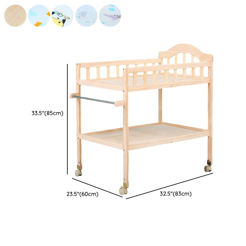 Wooden Changing Table for Home, Movable Baby Changing Table with Safety Rails