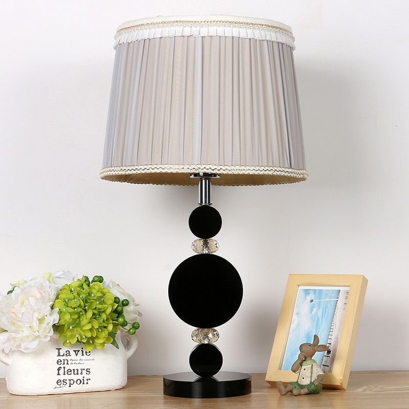 Pleated Lampshade Bedroom Table Light Beveled Crystal 1-Bulb Minimalism Night Lighting in Black