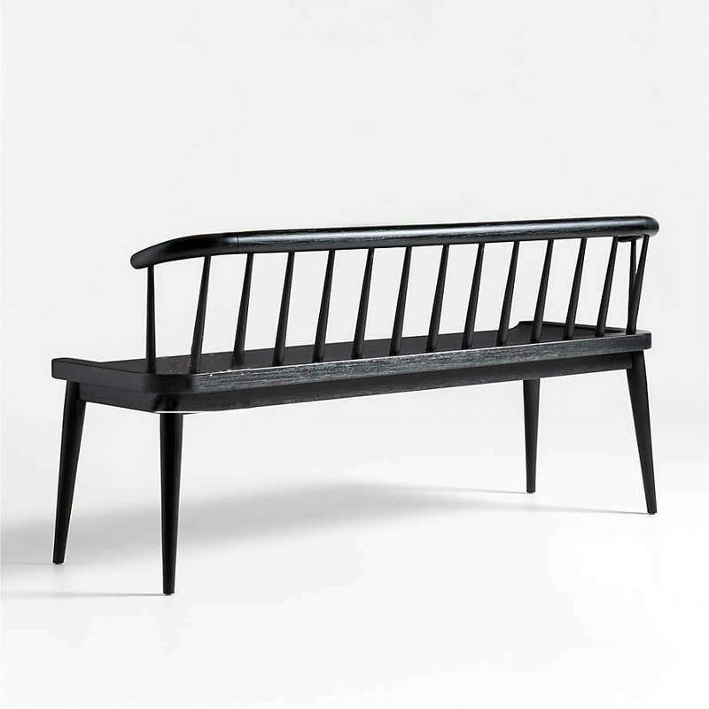 Contemporary Solid Wood Bench Backrest Seating Bench with 4 Legs