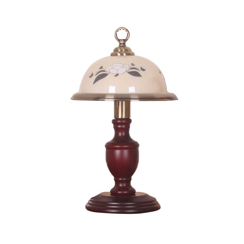 Frosted Glass Cloche Table Light Countryside 1 Bulb Bedroom Night Lamp with Urn Base in Red Brown