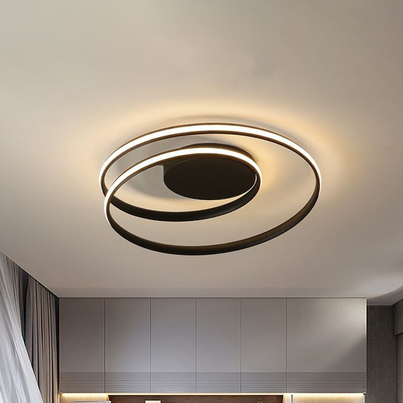 Loop Ceiling Lamp Simple Acrylic LED Black/White 18"/23.5" Wide Flush Light Fixture in Warm/White Light