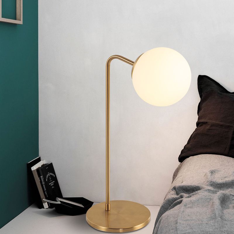 S/C Shaped/Bend Bedside Table Light Metal 1/2-Head Designer Night Lamp in Gold with Ball Cream Glass Shade