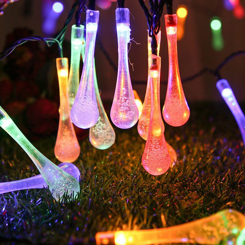 Artistic Raindrop Solar LED String Lighting Plastic 30-Bulb Garden Christmas Light in Black, 21.3ft