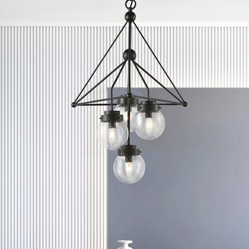 Global Clear Glass Pendant Chandelier with Triangle Design Modernist 4 Lights Black Hanging Light Fixture