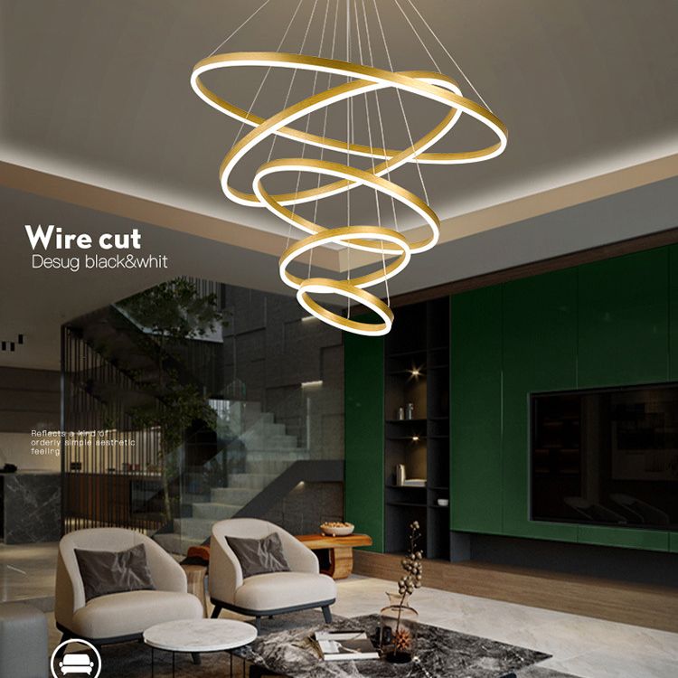 LED LED LED Chandelier Pendant Light Simplicity Chandelier Lightture avec cercles Metal Shade