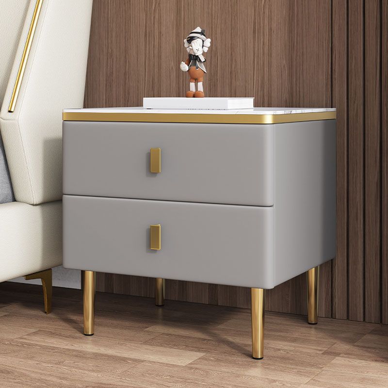 Modern 2 Drawers Wood Nightstand Slate Table Top Kids Bedside Table