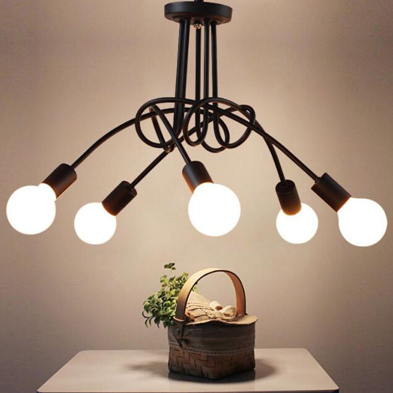 Open Bulbs Design Iron Ceiling Light Modernist Semi Flush Mount Ceiling Light for Dining Room