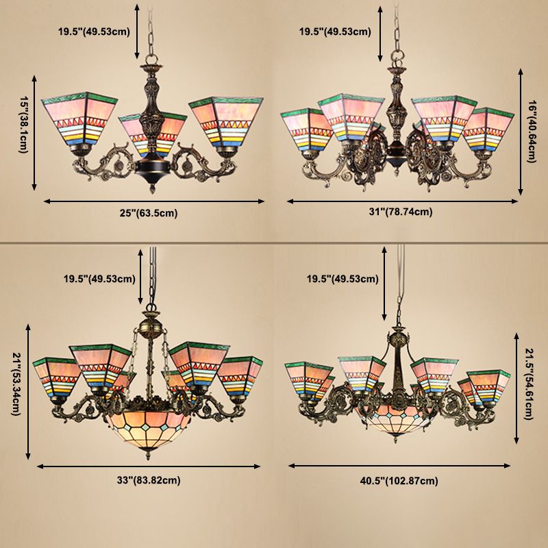 Horn shape Ceiling Pendant Tiffany Style Victorian Stained Glass Chandelier for Hotel