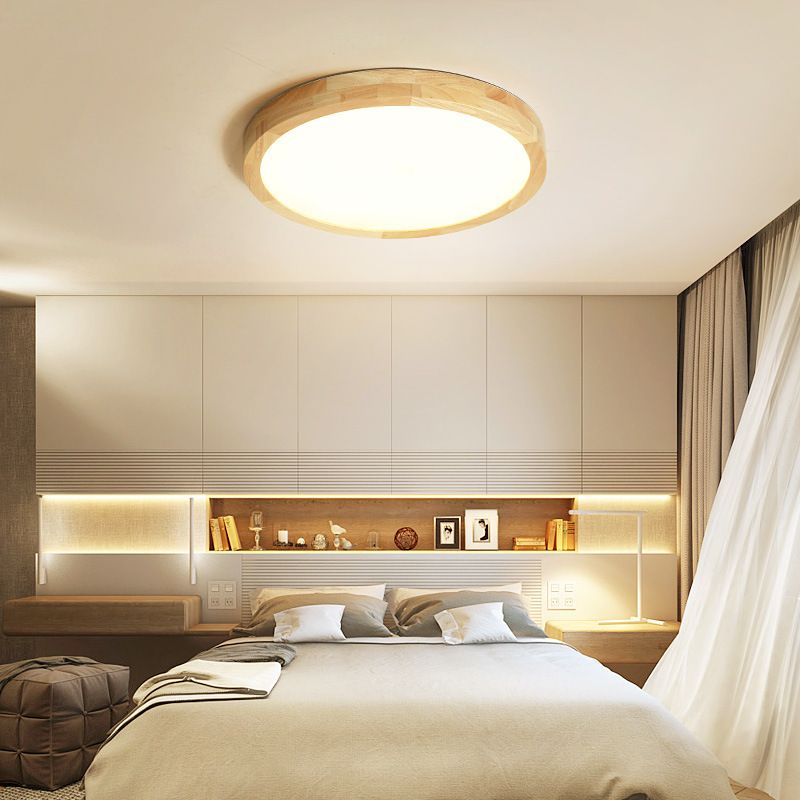 Modern Simplicity LED Flush Mount Circular Wooden Ceiling Light in Brown