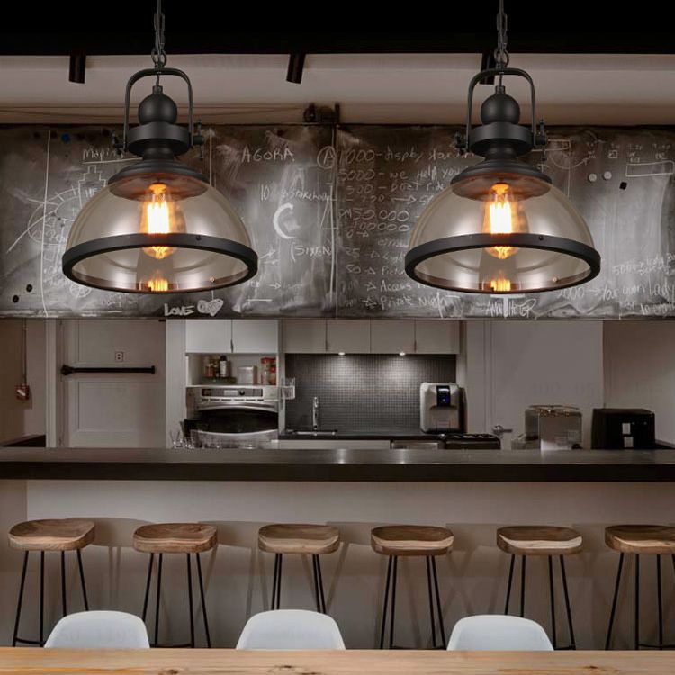 Lampada a sospensione per coperchio per coperchio in stile industriale a 1 illuminazione a 1 illuminare il soffitto in vetro trasparente con manico in nero