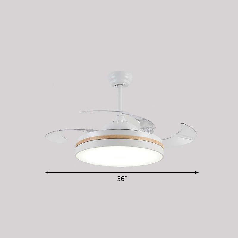 43" W Round Dining Room Hanging Fan Light Fixture Acrylic LED Nordic Semi Flush Lamp with 3-Blade and Remote