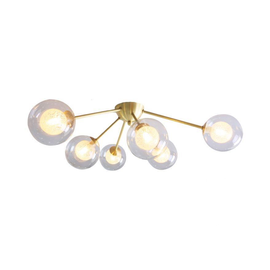 Modern Global Semi Flush Mount Clear/Amber/Smoke Glass 3/6 Lights Led Bedroom Semi Flush Mount Light Fixture in Gold