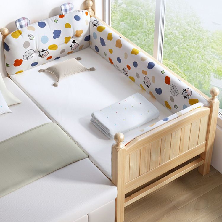 Solid Wood Kids Bed with Detachable Guardrails Modern Natural Bed with Mattress