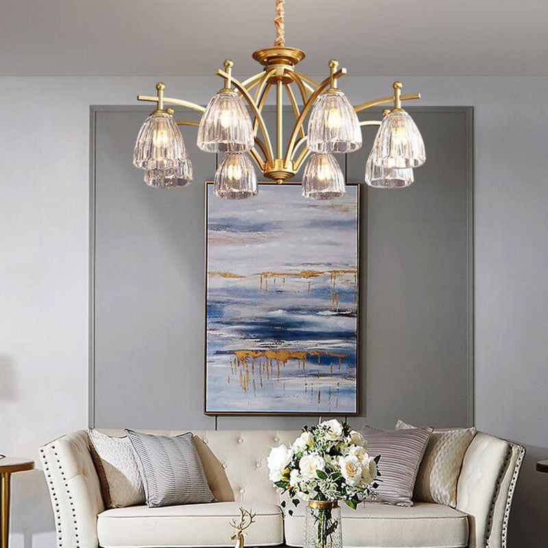 American Style Chandelier Verre Multi Light Hanging Light en or pour la chambre