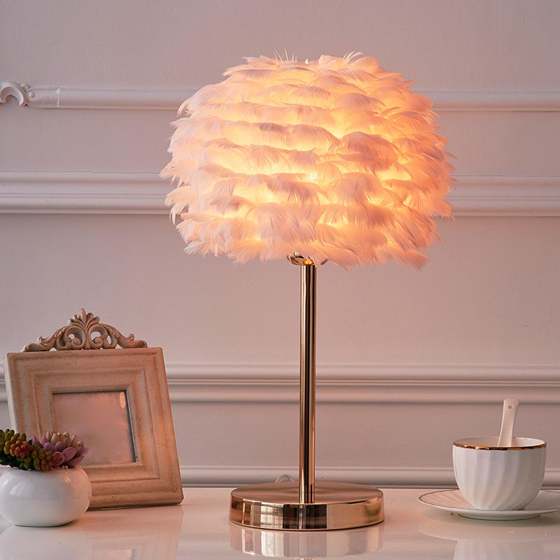 Nordic Style Spherical Nightstand Light Feather 1 Head Living Room Accent Table Lamp