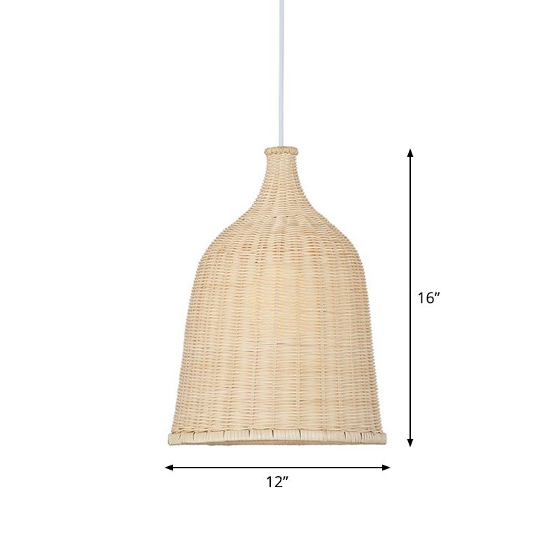 Asian Style Cloche Shaped Pendant Bamboo 1-Light Dining Room Hanging Light Fixture