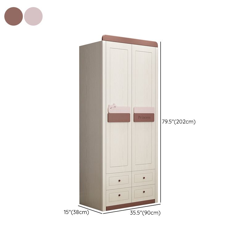 Contemporary Coat Locker Solid Wood Cloth Rod Included Wardrobe Closet with 4 Drawers