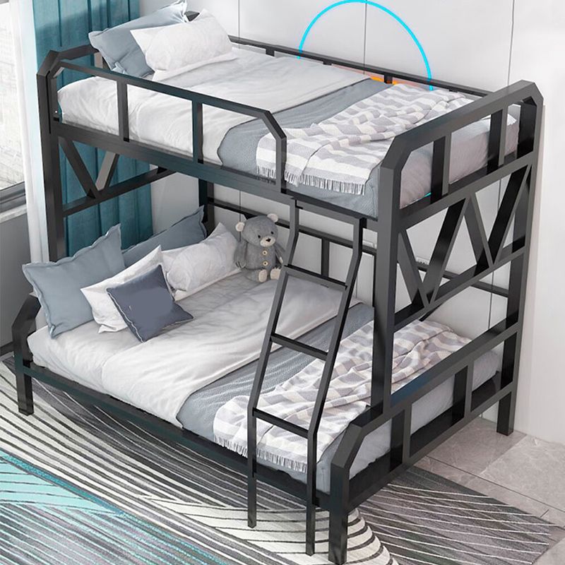 Pure Black Kids Bed Contemporary Metal Bunk Bed with Guardrail