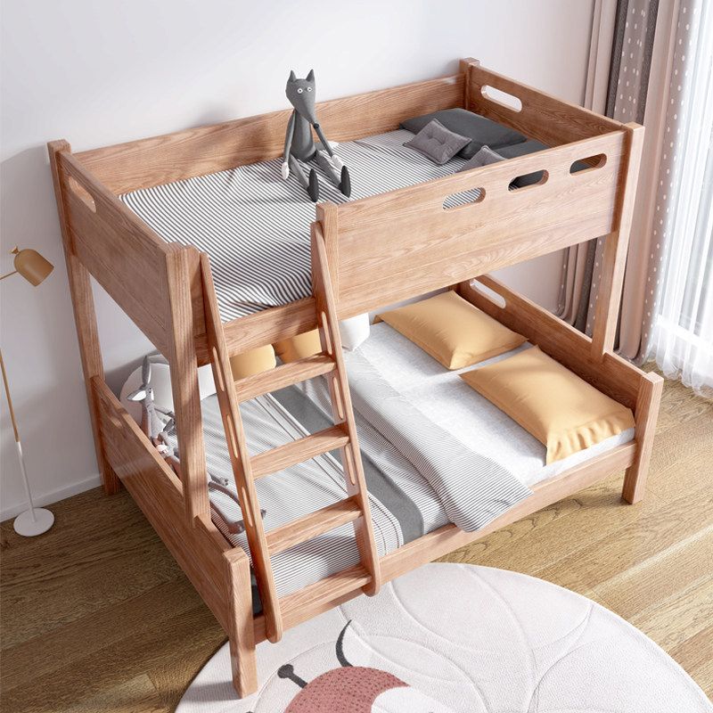 Solid Wood Bunk Bed Scandinavian Walnut/Natural Bed with Headboard