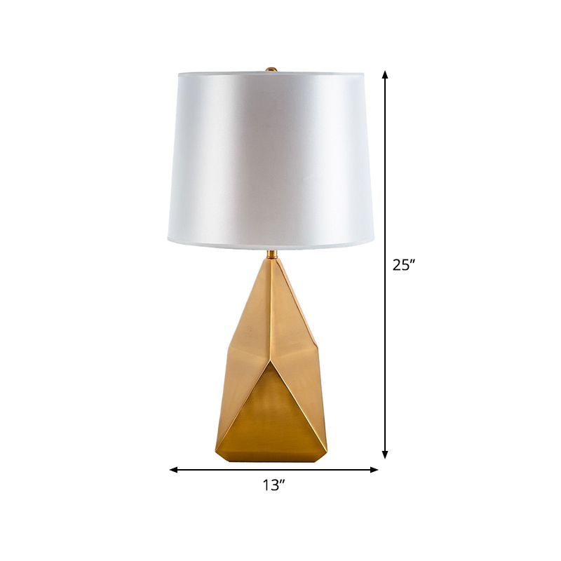 White Geometric Night Lamp Luxury 1-Head Metal Table Lighting with Barrel Fabric Shade