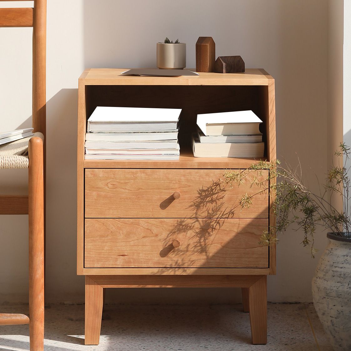 Traditional Drawers Included Accent Table Nightstand 20" Tall with Legs