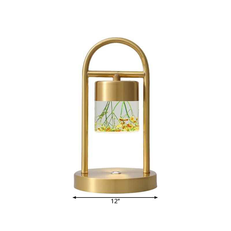 Gold Column Table Lamp Simplicity Clear Glass LED Desk Light with U-Shaped Metal Frame