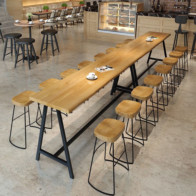 Pine Wood Bar Dining Table Industrial Rectangle Bar Dining Table with Black Trestle Base