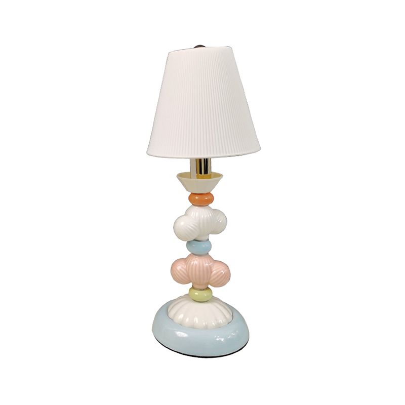 Fabric Conical Reading Book Light Kids 1-Light Table Lamp with Round Ceramic Base in White