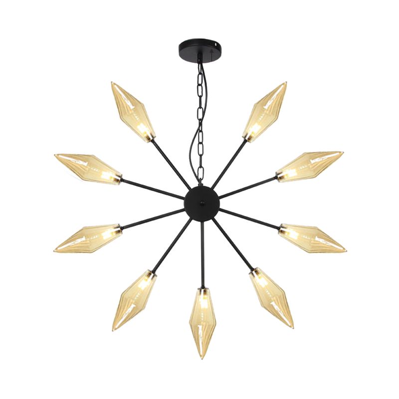 6/9/12 Lights Chandelier Lamp Industrial Sputnik Amber/Clear Glass Ceiling Light Fixture in Black/Copper/Chrome