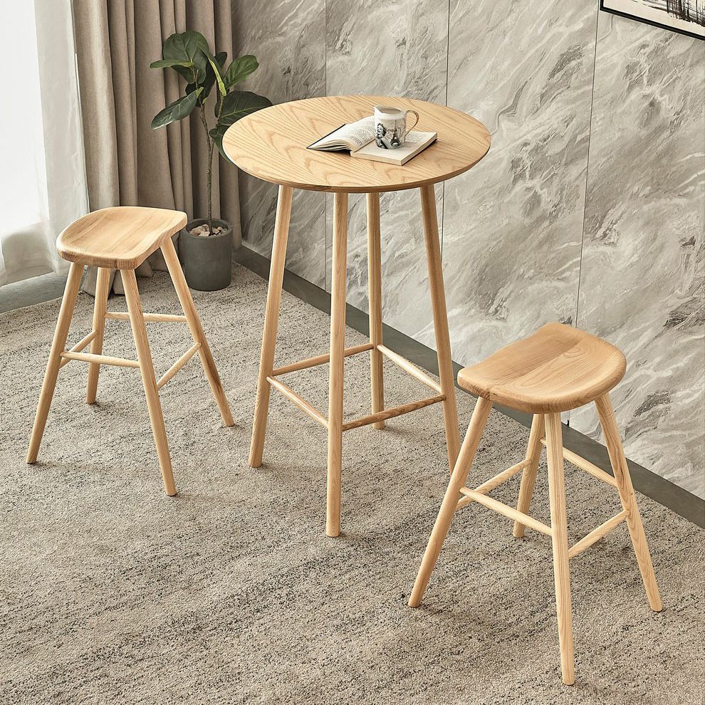 Round Shape Wood Top Counter Table 4 Legs Industrial Bar Table for Dining Room